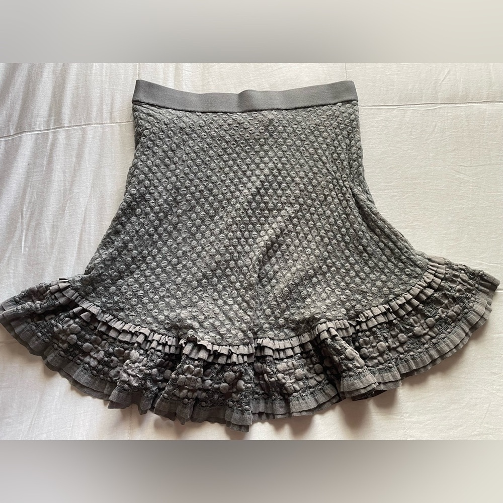 Y2K Gray Pull On Ruffle Trim Textured Knit Mini‎ Skirt Small Coquette Fairycore